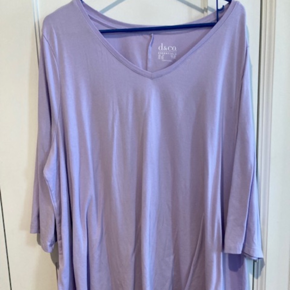 Denim & Co Essentials jersey v neck 3/4 sleeve top lilac size 2X